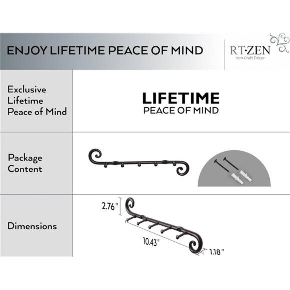 Farmhouse Small Key Holder for Wall - Handcrafted Swirl Decorative 5 Key Hooks - Picture 4 of 7